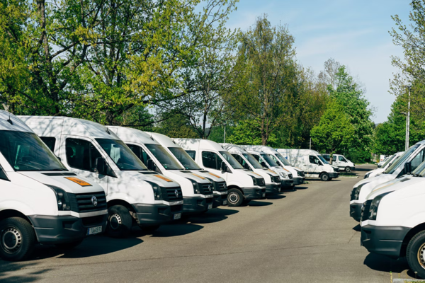 Row of vehicles that have fleet insurance